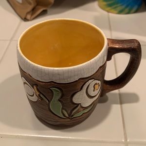 Vintage Brayton Pottery Laguna, CA 1970’s Brown Flower Coffee Mug Excellent